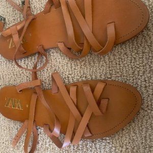 Zara leather strappy flat sandals